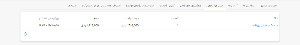 تب چهارم : سبد خرید فعلی